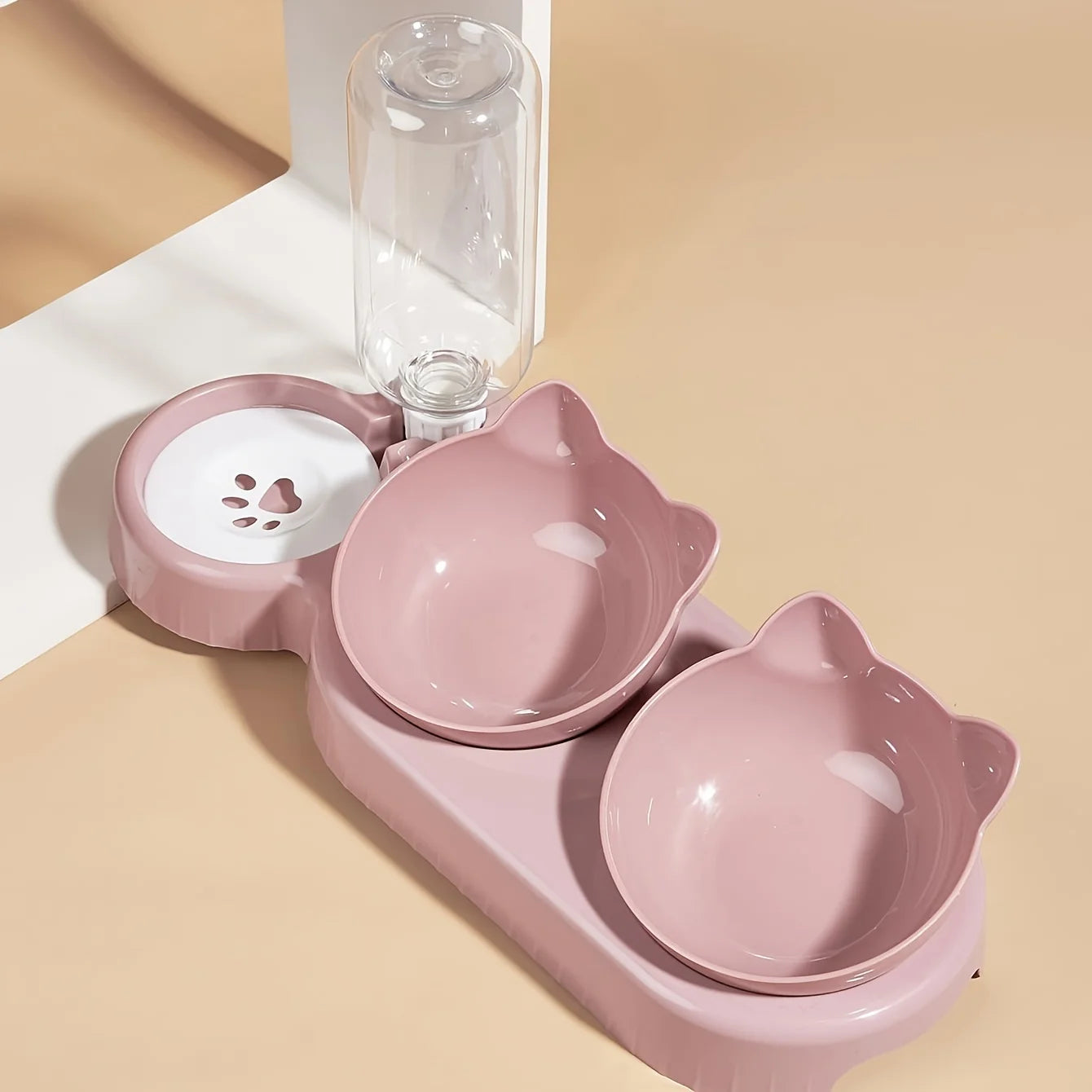 3-in-1 Cat & Dog Feeding Station – Elevated Tilted Bowls with Automatic Water Dispenser for Small Pets