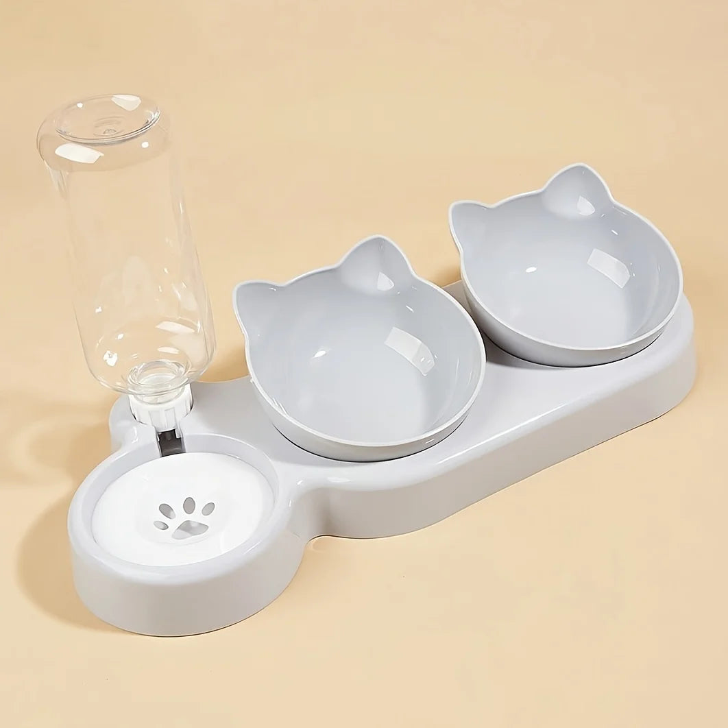 3-in-1 Cat & Dog Feeding Station – Elevated Tilted Bowls with Automatic Water Dispenser for Small Pets