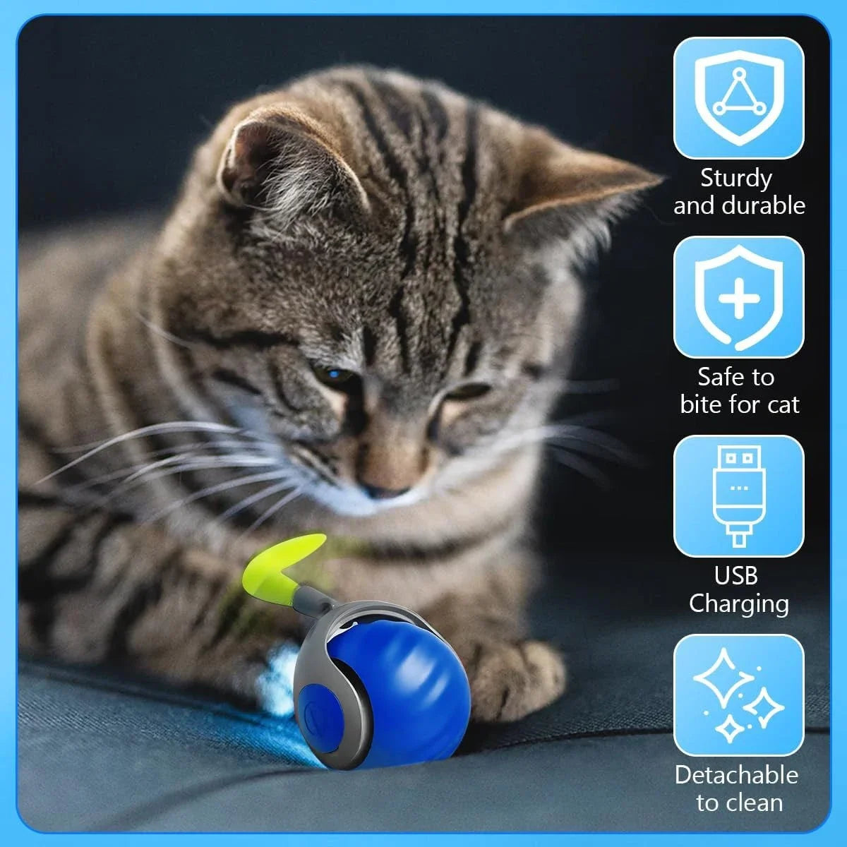 Interactive Cat Toy Ball – Smart Rolling Pet Ball with Auto Modes, USB Rechargeable, Random Motion, and Plush Tail Attachment