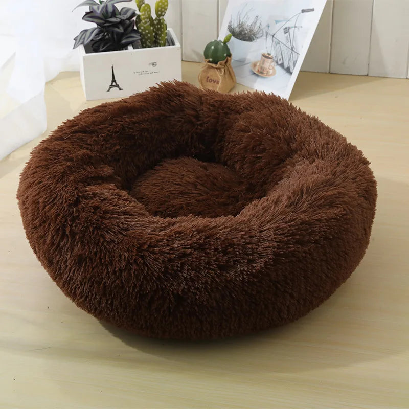 Donut Cuddler Plush Pet Bed – Round Fluffy Calming Dog & Cat Bed, Winter Warm Nest for Small, Medium & Large Pets
