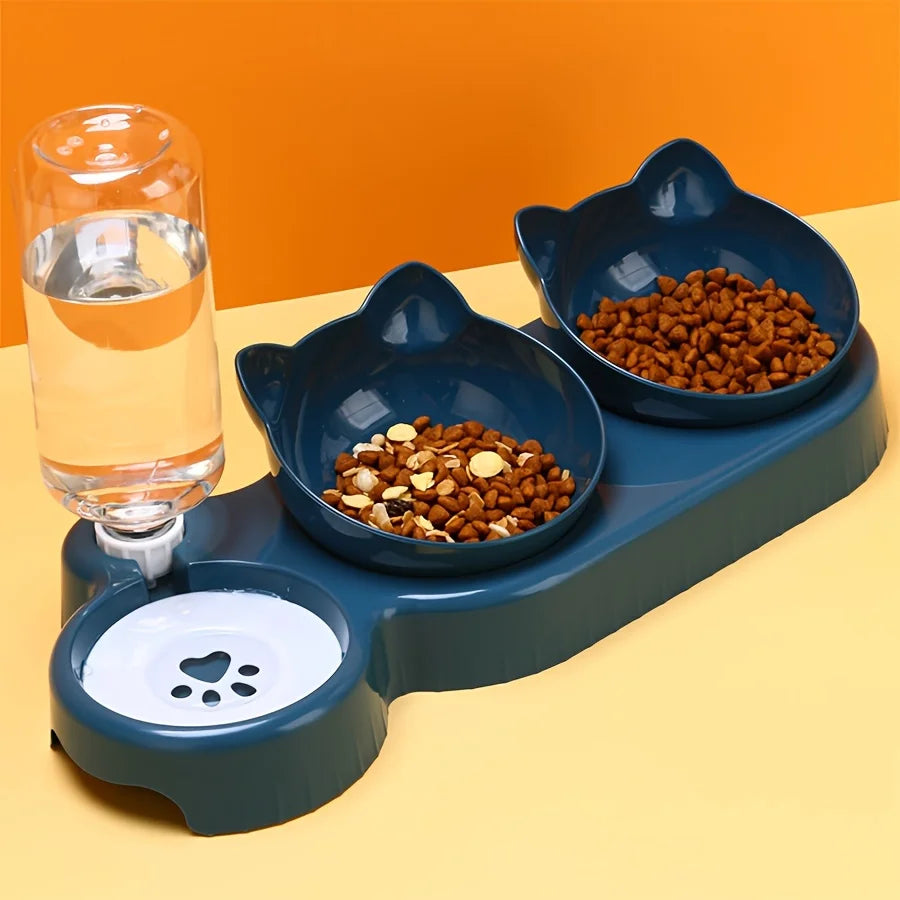 3-in-1 Cat & Dog Feeding Station – Elevated Tilted Bowls with Automatic Water Dispenser for Small Pets