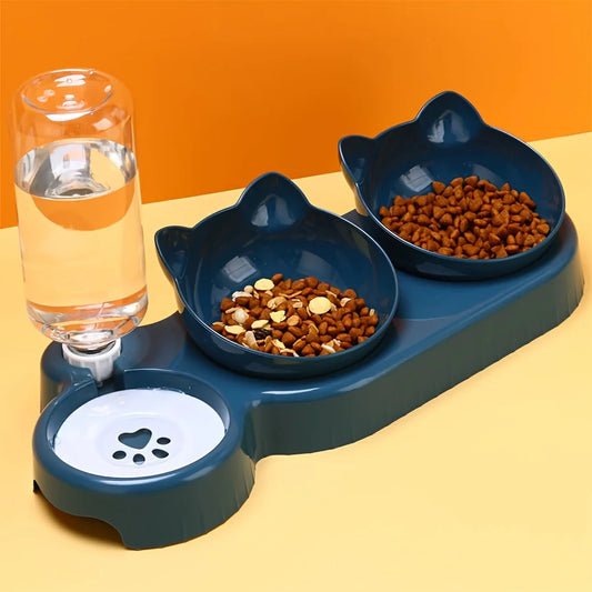 3-in-1 Cat & Dog Feeding Station – Elevated Tilted Bowls with Automatic Water Dispenser for Small Pets