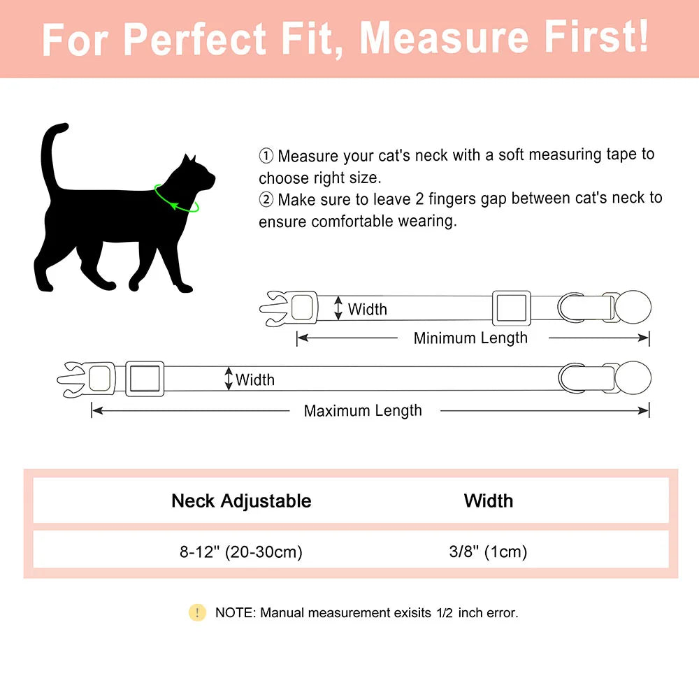 Personalized Leather Cat & Small Dog Collar – Adjustable Breakaway Safety Collar with Bell (20–30cm)