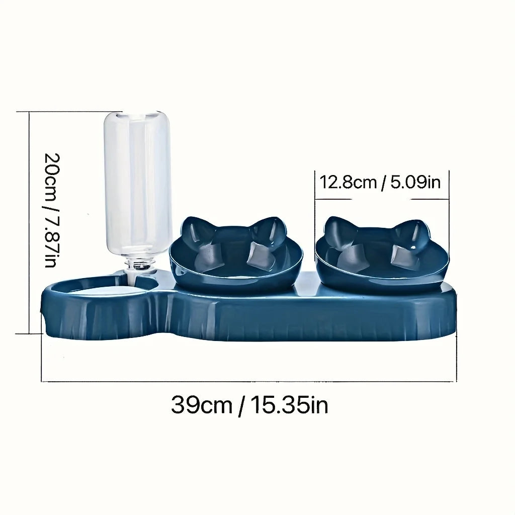3-in-1 Cat & Dog Feeding Station – Elevated Tilted Bowls with Automatic Water Dispenser for Small Pets