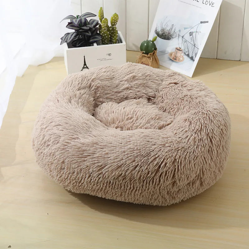 Donut Cuddler Plush Pet Bed – Round Fluffy Calming Dog & Cat Bed, Winter Warm Nest for Small, Medium & Large Pets
