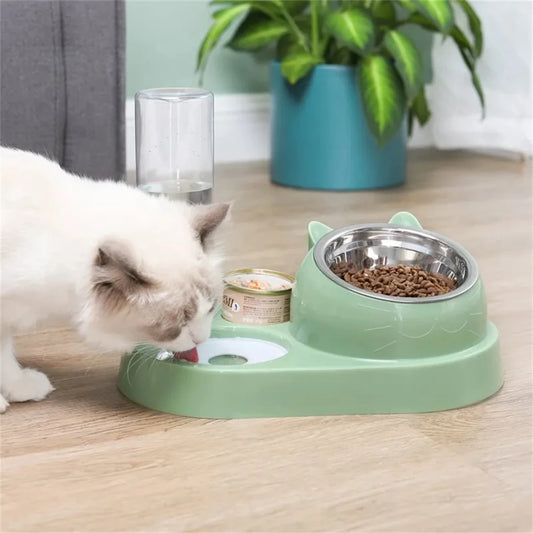 Elevated Cat & Dog Bowl Set with Automatic Water Dispenser – 3-in-1 Tilted Stainless Steel Pet Feeding Station, Spill-Proof & Ergonomic Design