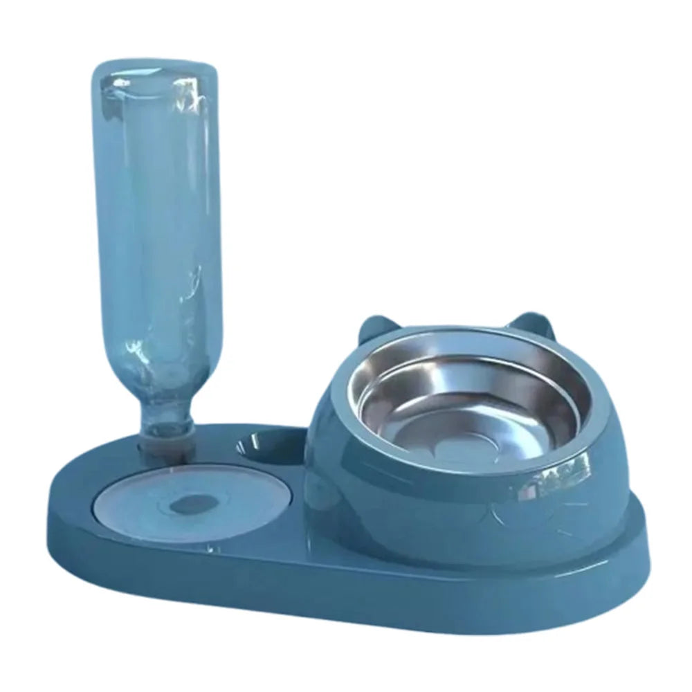 Elevated Cat & Dog Bowl Set with Automatic Water Dispenser – 3-in-1 Tilted Stainless Steel Pet Feeding Station, Spill-Proof & Ergonomic Design