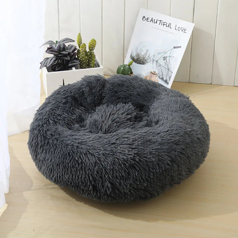 Donut Cuddler Plush Pet Bed – Round Fluffy Calming Dog & Cat Bed, Winter Warm Nest for Small, Medium & Large Pets