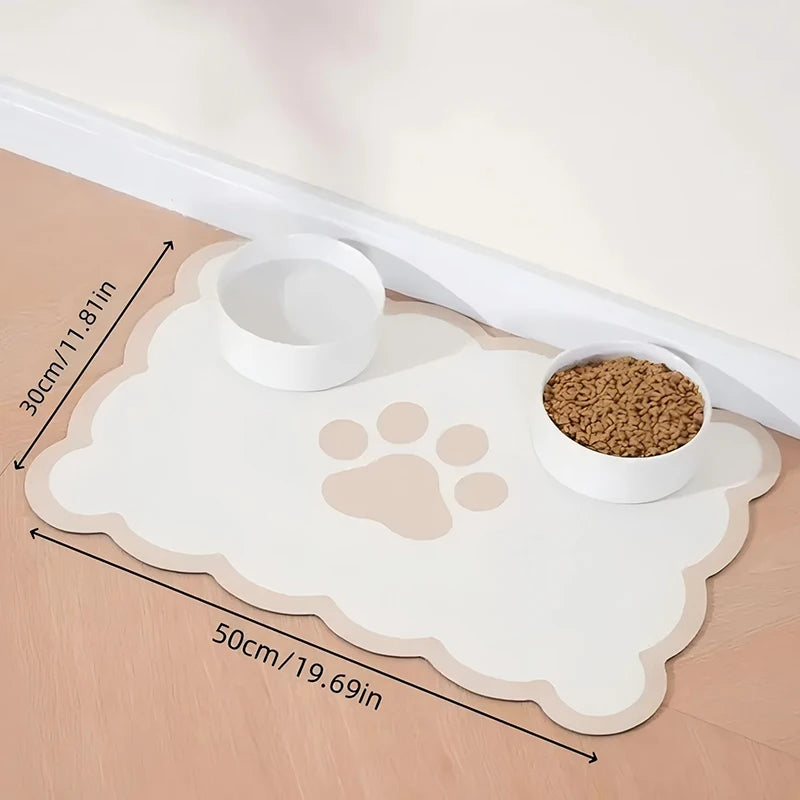 Pet Feeding Mat – Waterproof, Absorbent & Non-Slip Paw Print Placemat for Dog & Cat Food and Water Bowls