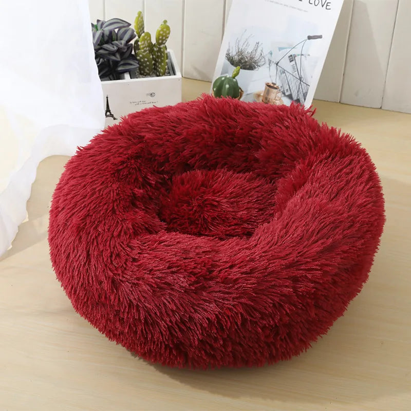 Donut Cuddler Plush Pet Bed – Round Fluffy Calming Dog & Cat Bed, Winter Warm Nest for Small, Medium & Large Pets