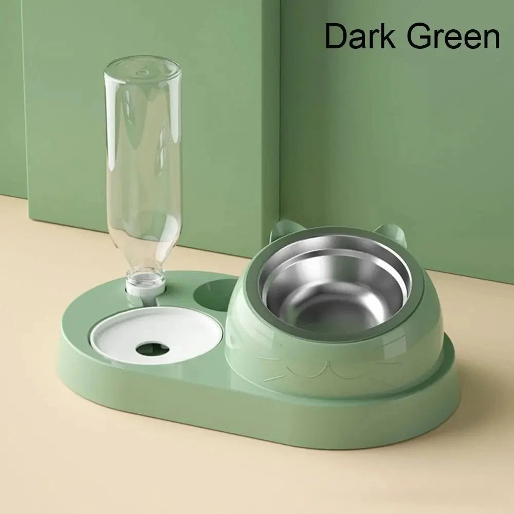 Elevated Cat & Dog Bowl Set with Automatic Water Dispenser – 3-in-1 Tilted Stainless Steel Pet Feeding Station, Spill-Proof & Ergonomic Design