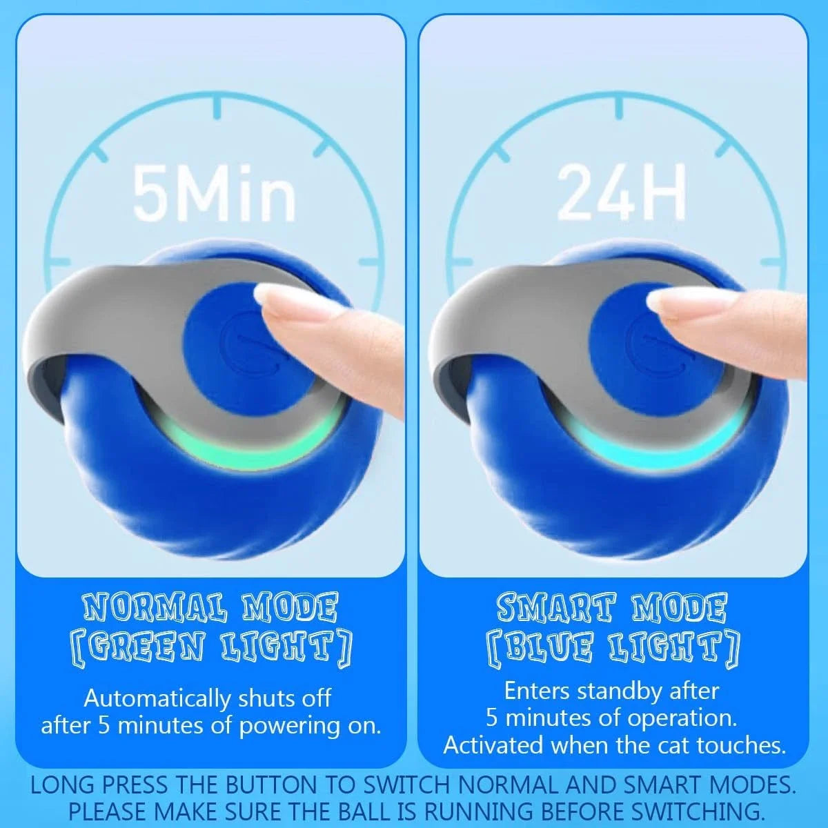Interactive Cat Toy Ball – Smart Rolling Pet Ball with Auto Modes, USB Rechargeable, Random Motion, and Plush Tail Attachment