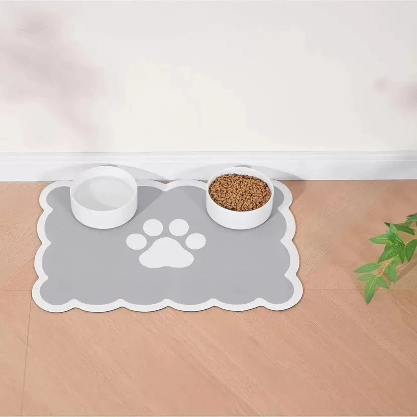 Pet Feeding Mat – Waterproof, Absorbent & Non-Slip Paw Print Placemat for Dog & Cat Food and Water Bowls