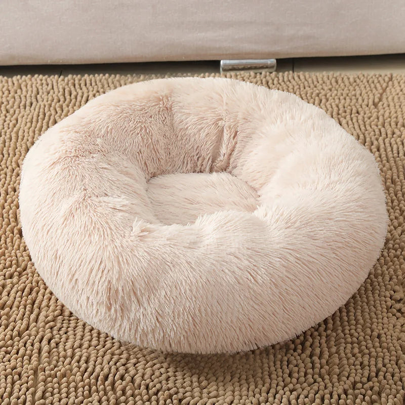 Donut Cuddler Plush Pet Bed – Round Fluffy Calming Dog & Cat Bed, Winter Warm Nest for Small, Medium & Large Pets