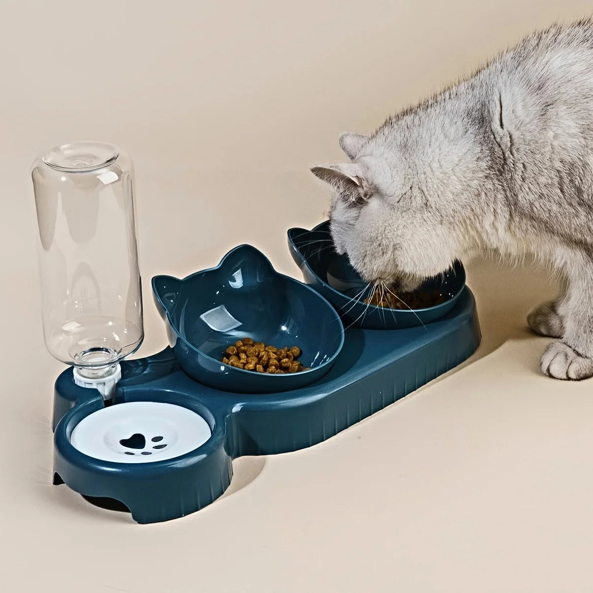 3-in-1 Cat & Dog Feeding Station – Elevated Tilted Bowls with Automatic Water Dispenser for Small Pets