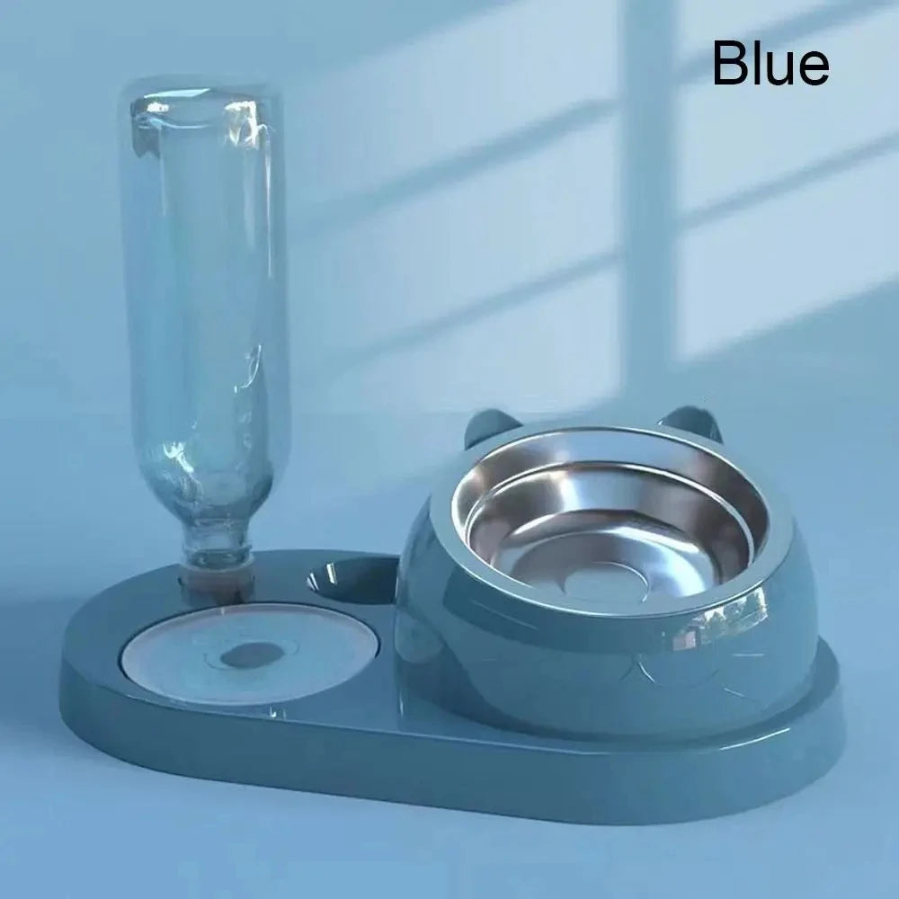 Elevated Cat & Dog Bowl Set with Automatic Water Dispenser – 3-in-1 Tilted Stainless Steel Pet Feeding Station, Spill-Proof & Ergonomic Design