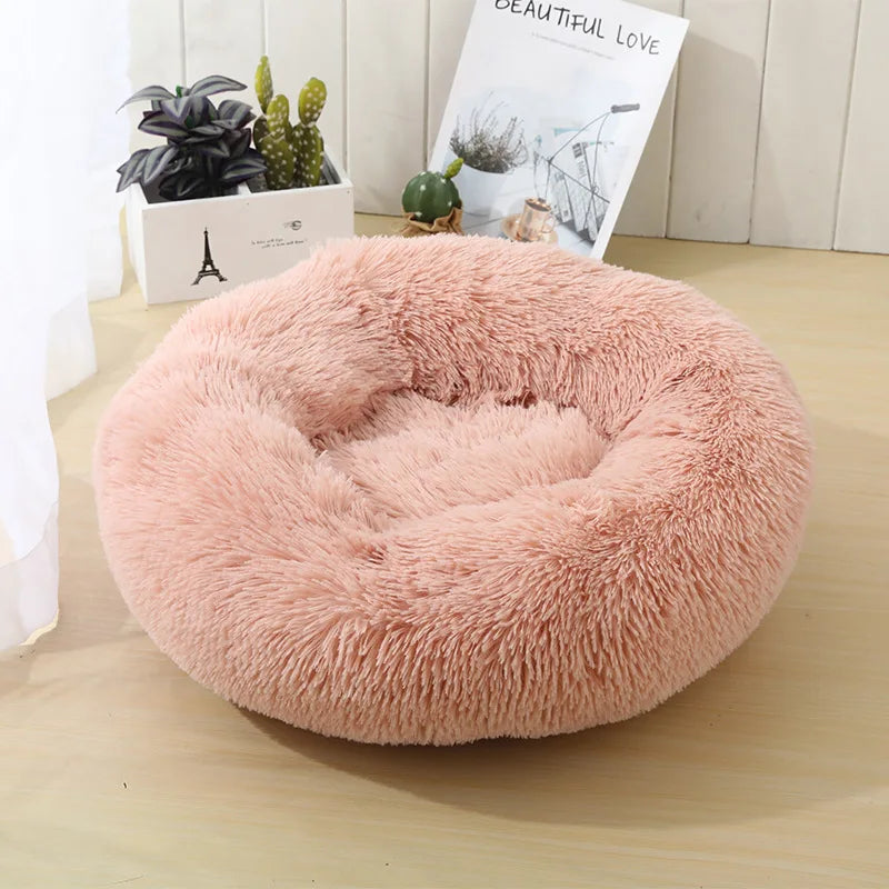 Donut Cuddler Plush Pet Bed – Round Fluffy Calming Dog & Cat Bed, Winter Warm Nest for Small, Medium & Large Pets