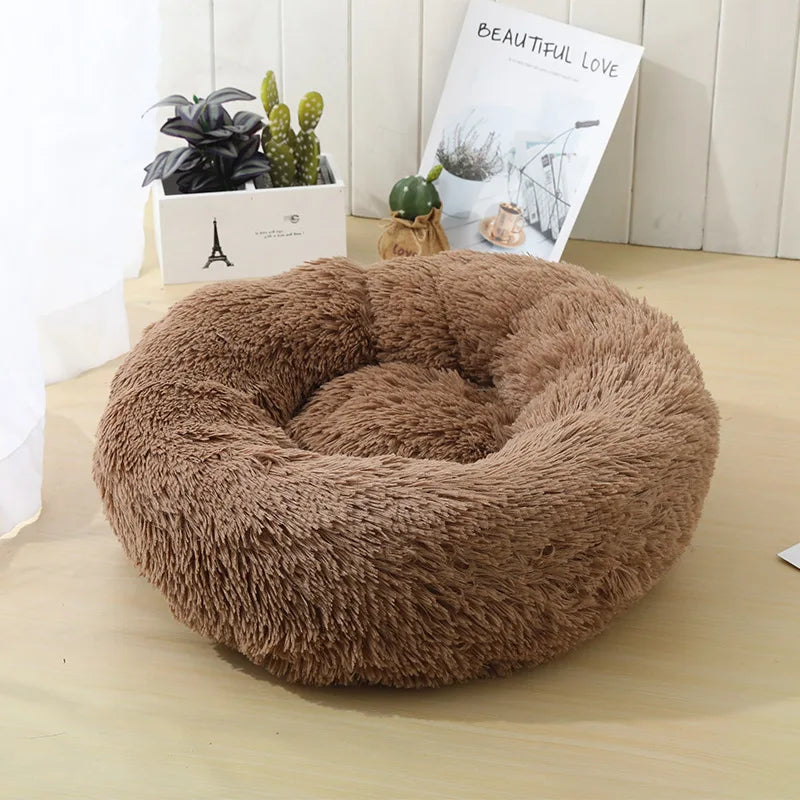 Donut Cuddler Plush Pet Bed – Round Fluffy Calming Dog & Cat Bed, Winter Warm Nest for Small, Medium & Large Pets