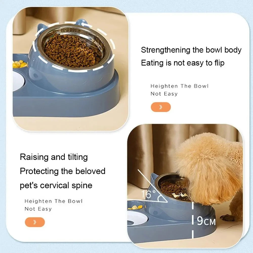 Elevated Cat & Dog Bowl Set with Automatic Water Dispenser – 3-in-1 Tilted Stainless Steel Pet Feeding Station, Spill-Proof & Ergonomic Design