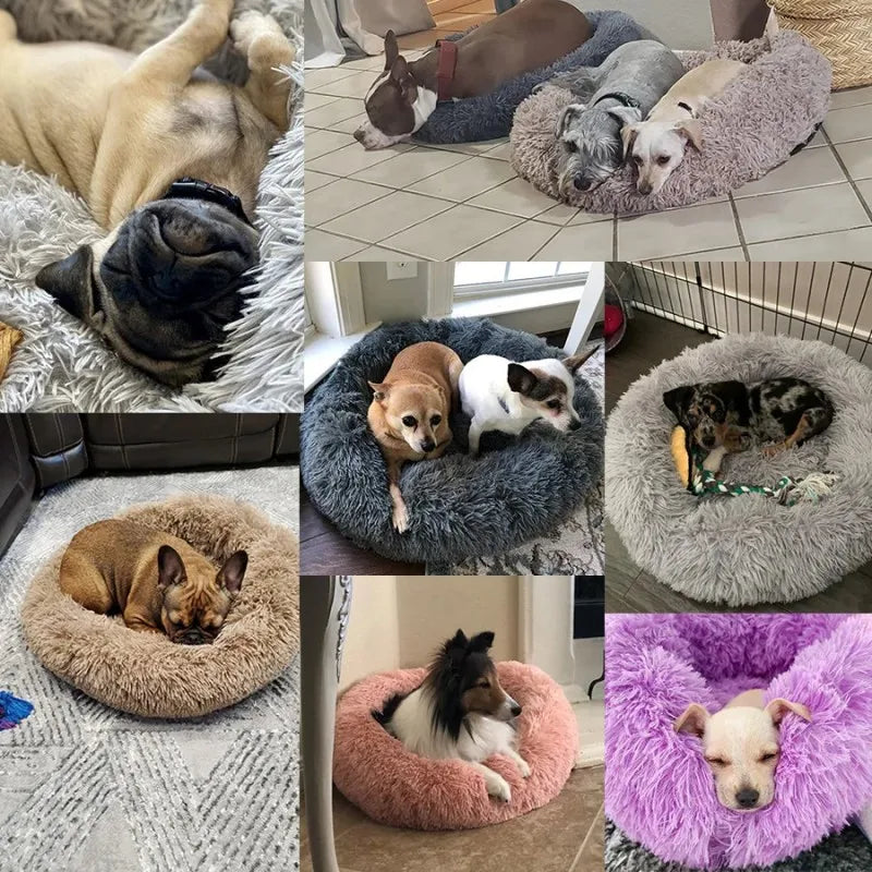 Donut Cuddler Plush Pet Bed – Round Fluffy Calming Dog & Cat Bed, Winter Warm Nest for Small, Medium & Large Pets