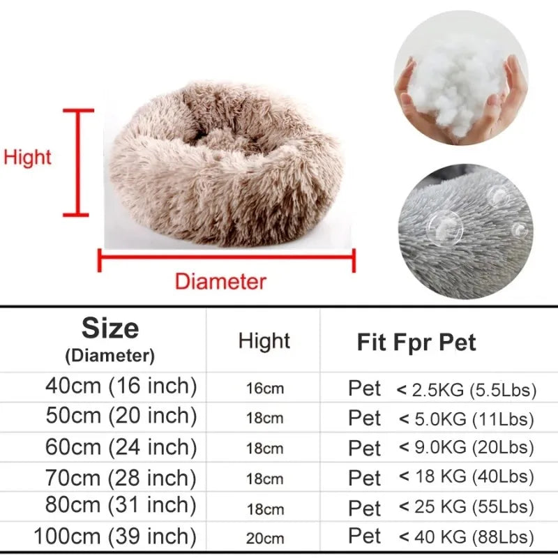 Donut Cuddler Plush Pet Bed – Round Fluffy Calming Dog & Cat Bed, Winter Warm Nest for Small, Medium & Large Pets