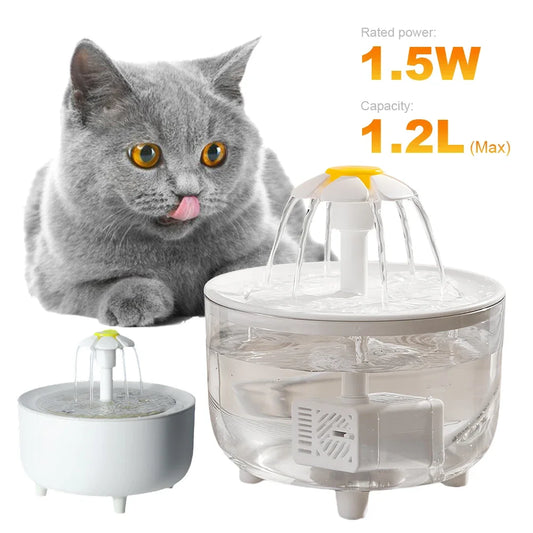 Cat Water Fountain – 1.2L Automatic Pet Water Dispenser with Flower Fountain, 3 Flow Modes & Ultra-Quiet Pump for Cats & Dogs
