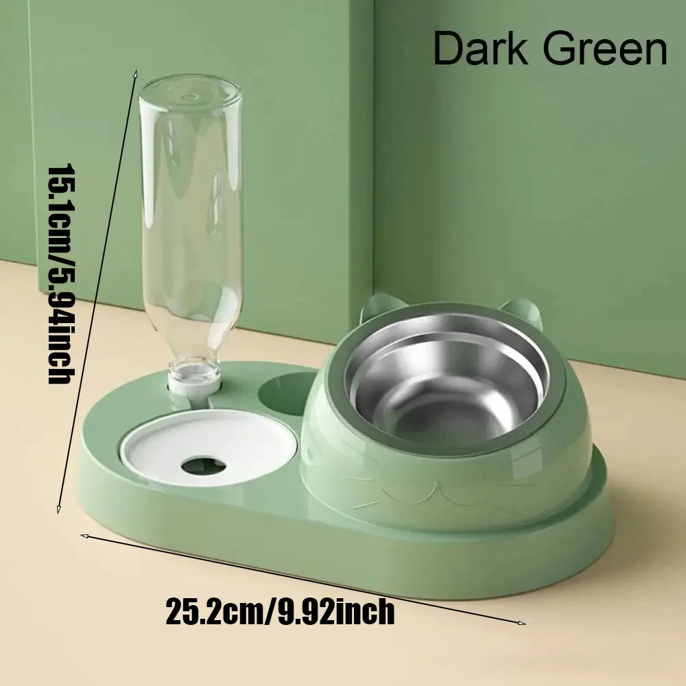 Elevated Cat & Dog Bowl Set with Automatic Water Dispenser – 3-in-1 Tilted Stainless Steel Pet Feeding Station, Spill-Proof & Ergonomic Design