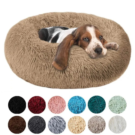 Donut Cuddler Plush Pet Bed – Round Fluffy Calming Dog & Cat Bed, Winter Warm Nest for Small, Medium & Large Pets