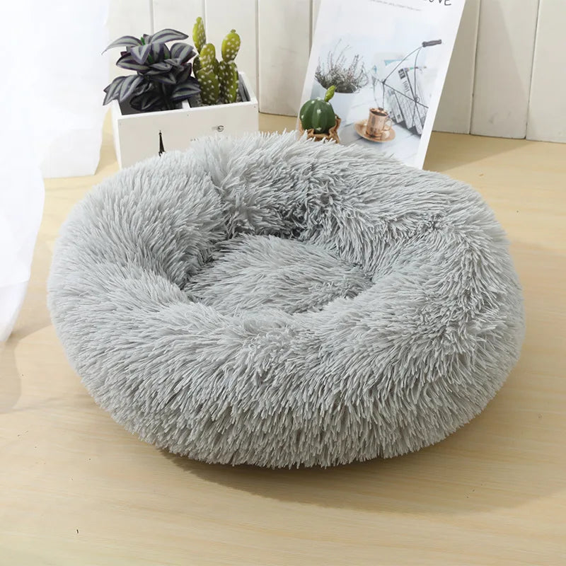 Donut Cuddler Plush Pet Bed – Round Fluffy Calming Dog & Cat Bed, Winter Warm Nest for Small, Medium & Large Pets