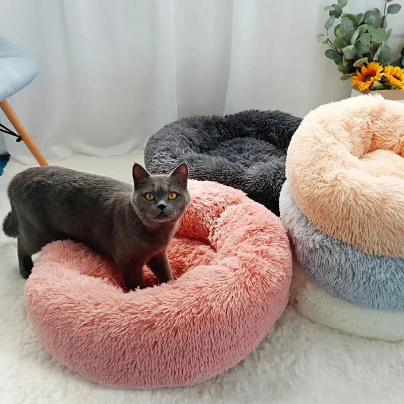 Donut Cuddler Plush Pet Bed – Round Fluffy Calming Dog & Cat Bed, Winter Warm Nest for Small, Medium & Large Pets
