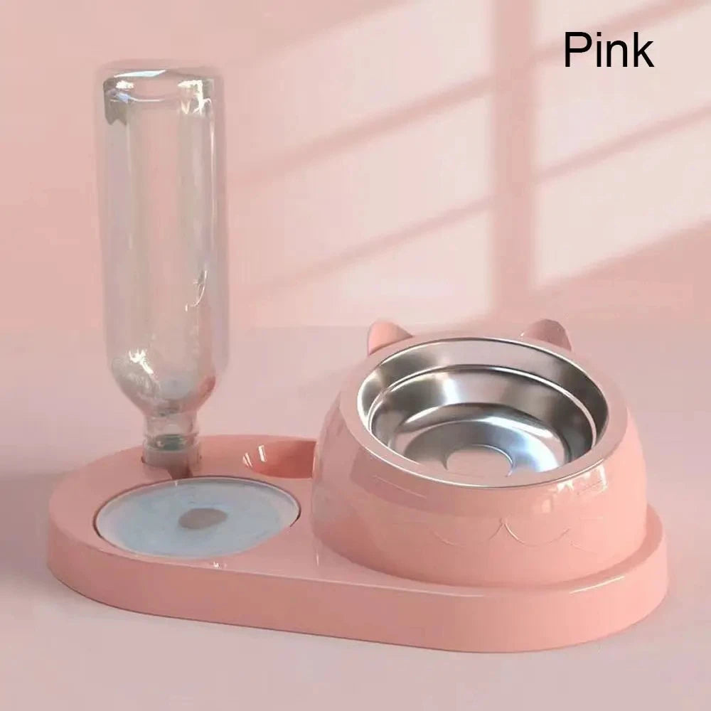 Elevated Cat & Dog Bowl Set with Automatic Water Dispenser – 3-in-1 Tilted Stainless Steel Pet Feeding Station, Spill-Proof & Ergonomic Design