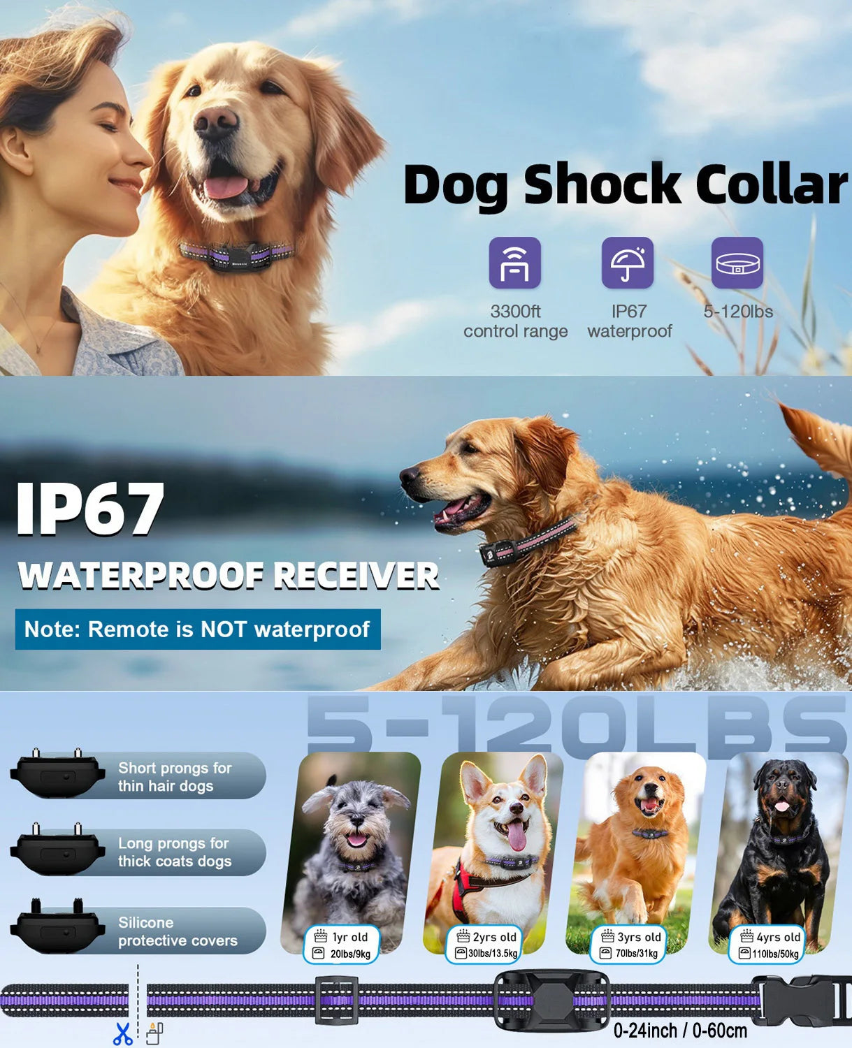 Companion’s Choice Dog Training Collar with Remote – 3300ft Range, Waterproof, Rechargeable E-Collar for Dogs 5–120 lbs, Long Battery Life