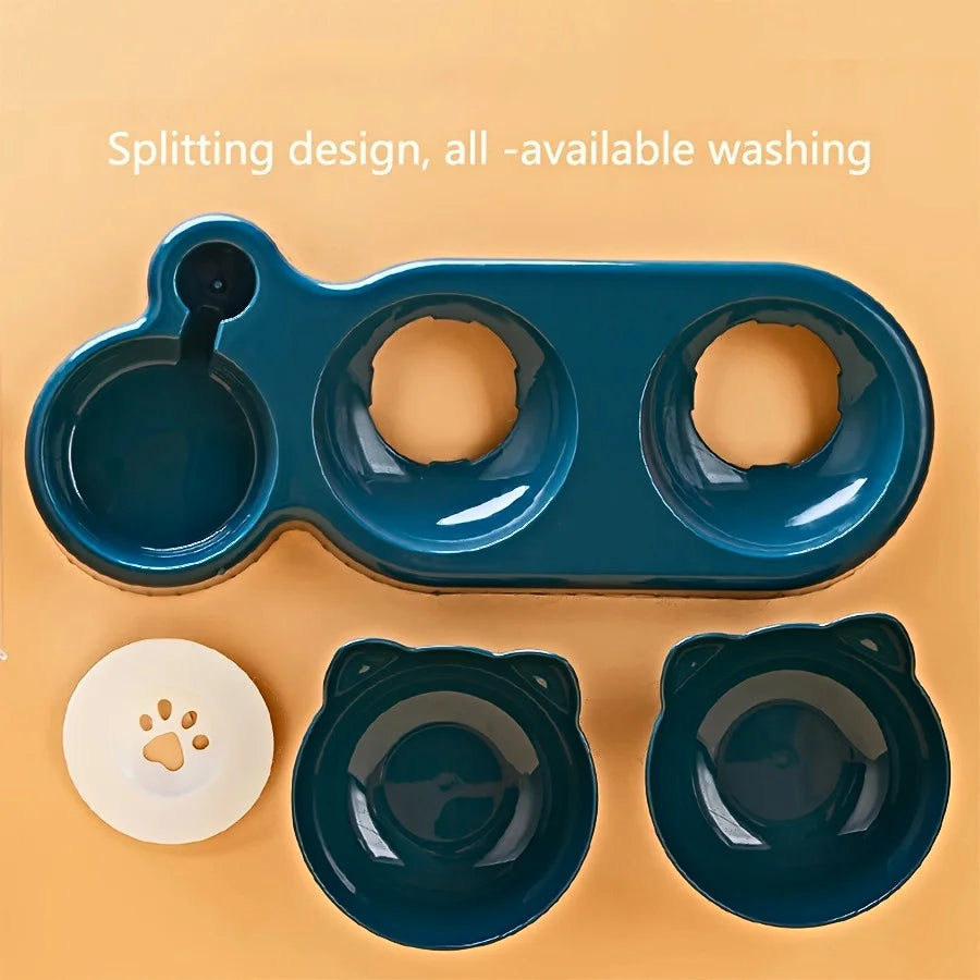 3-in-1 Cat & Dog Feeding Station – Elevated Tilted Bowls with Automatic Water Dispenser for Small Pets