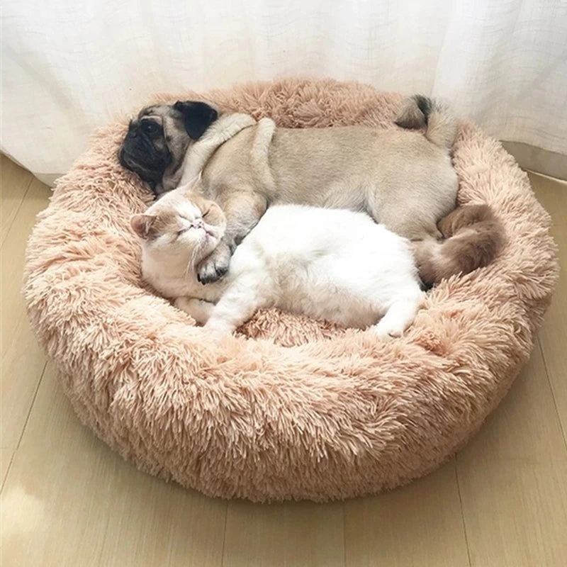 Donut Cuddler Plush Pet Bed – Round Fluffy Calming Dog & Cat Bed, Winter Warm Nest for Small, Medium & Large Pets